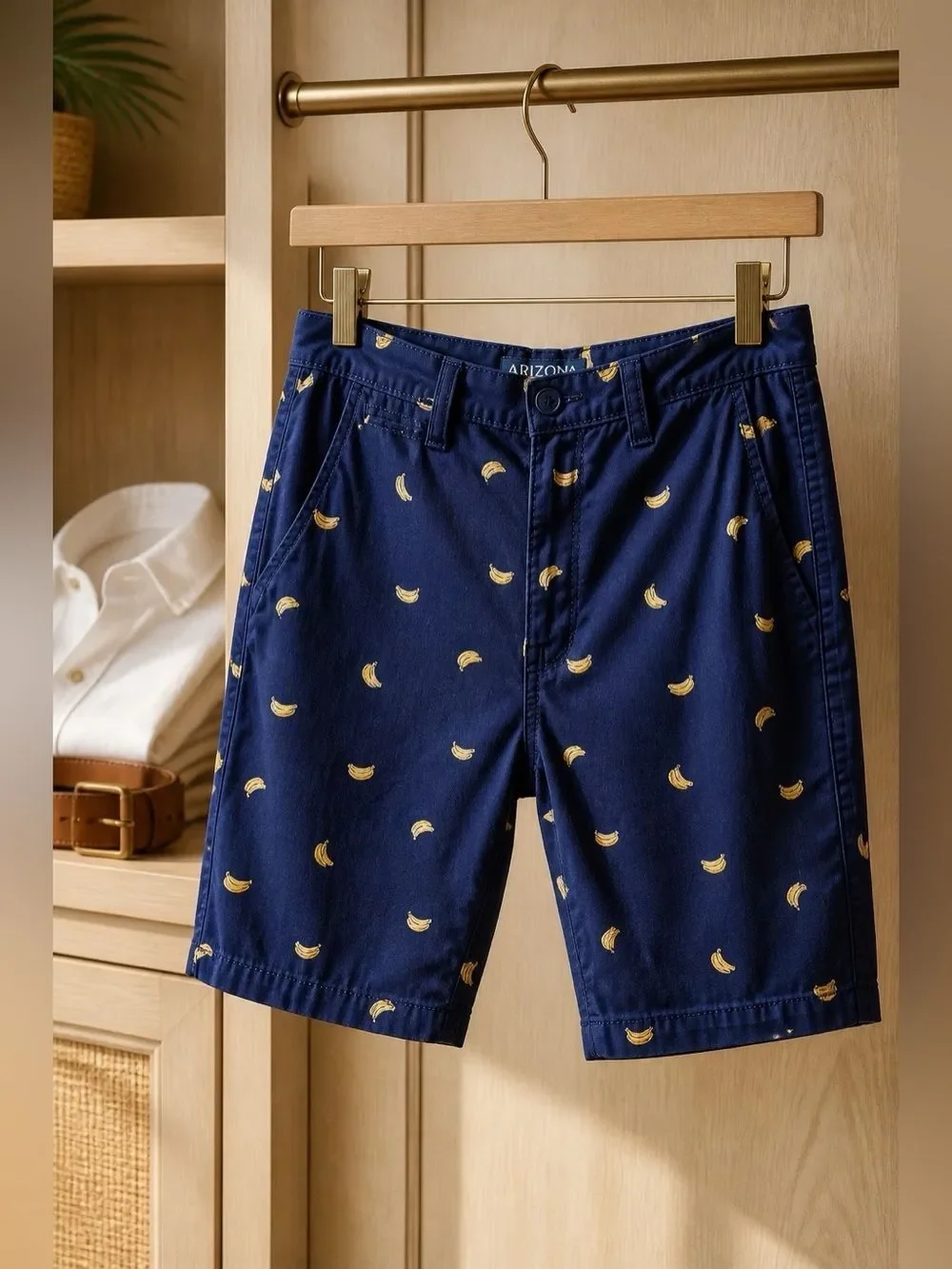 BLUE WITH BANANAS FLEX CLASSIC FIT SHORTS BY ARIZONA JEAN CO SIZE 34 EUC